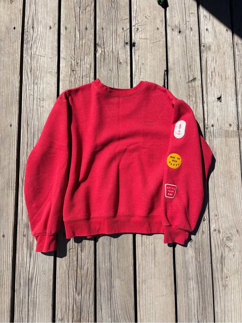 Patagonia Red Crewneck Sweater with Patch Accents